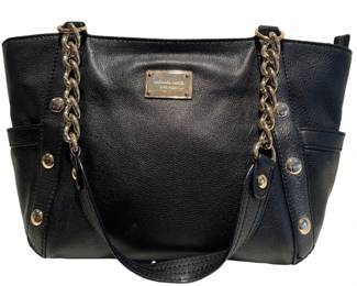 Michael Kors Delancy Black Pebbled Leather Tote Shoulder Bag