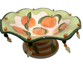 A Contemporary Hand-Painted Ceramic Footed Compote by Rebecca Cohen