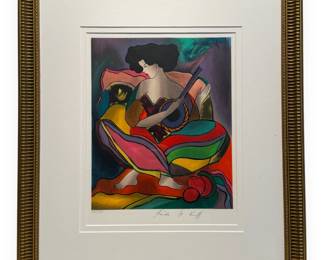 Linda Le Kinff Serigraph, Seated Woman with Instrument