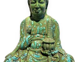 A Chinese Style Glazed Ceramic Figure of a Medicine Buddha