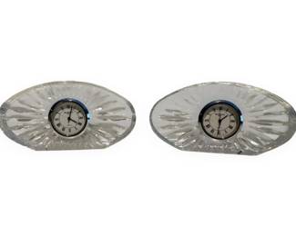 A Pair of Waterford Crystal Small Oval Quartz Desk Clocks