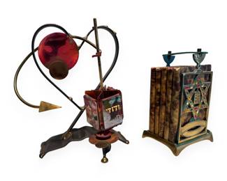 A Gary Rosenthal Wedding Dreidel Sculpture and A Set of The Five Books of Moses in a Decorative Metal Stand