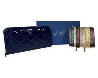 A Pair of Wallets, Comprising an Armani Jeans Quilted Patent-Look Wallet and a Radley London Striped Bi-Fold Wallet