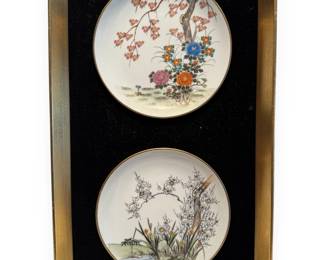 A Pair of Framed Japanese Porcelain Decorative Plates, Imported by B-S Creations