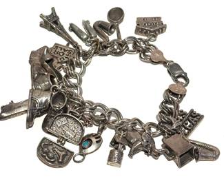 Vintage Sterling Silver Charm Bracelet with Numerous Charms