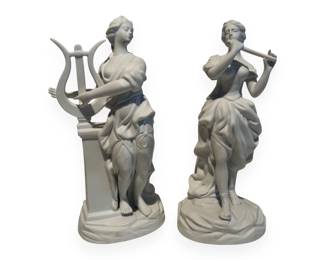 A Pair of Nippon Kogei Bisque Porcelain Allegorical Figures, Made in Japan