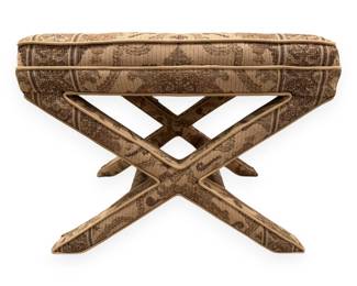 A Vintage Upholstered Jacquard X-Frame Stool