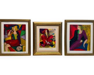 Three Framed Serigraphs by Linda Le Kinff, Including 'Angele Au Chat'