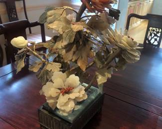 Carved Chinese Hardstone and Jade Tree