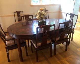Chinese Rosewood Carved Dining Set with leaves