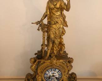 Figural French Mantel Clock with Enamel Dial