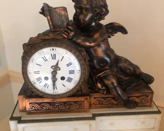 Antique Putti Figural Mantel Clock with Enamel Face