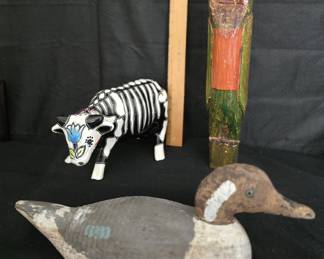 check out the skeleton cow, a totem pole bird, and a duck decoy... what a crew! 