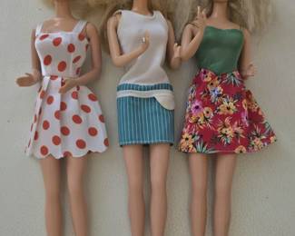 Vintage 'Superstar' Barbies from the 1970s & 1980s.  All have bendy knees and pointed toes. 
