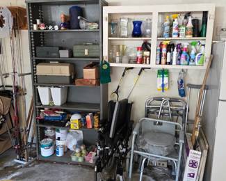 garage, fishing items