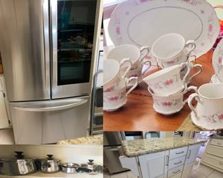 Kitchen Island with Marble top and LG refrigerator for sale