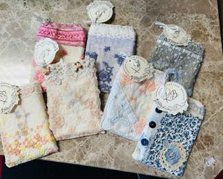 Hand stitched bags holding note cards and envelopes. Perfect secret Santa or office gift!