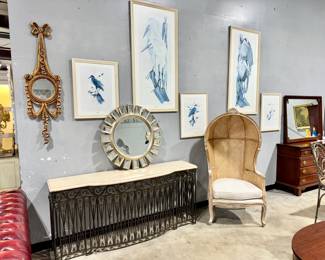 Artwork, Marble top Console, Balloon Chair & Mirrors Orlando Estate Auction
