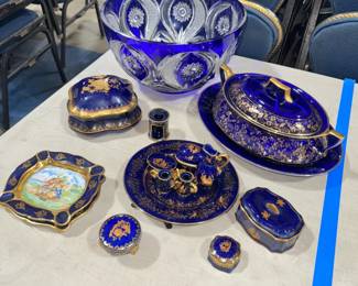 Blue Cut Glass Bowl and Limoges Orlando Estate Auction