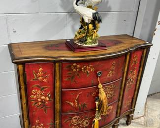 Hand Painted Cabinet and Ceramic Bird Statue Orlando