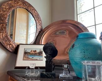 Copper Tray, Large Ginger Jar Pottery, Copper Mirror, Art