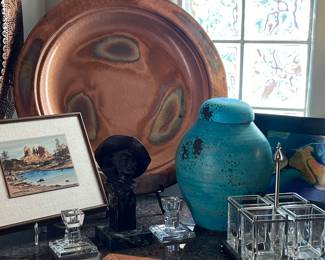 Copper Tray, Large Ginger Jar Pottery, Copper Mirror, Art