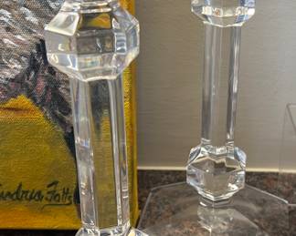 Val St Lambert Crystal Candlesticks pair