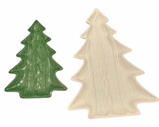 Two Ceramic Christmas Tree Trays