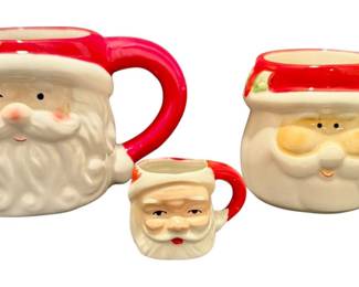Three Vintage Winking Santa Mugs