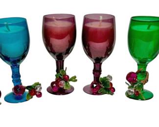 Six Jewel Tone Glass Candle Holders