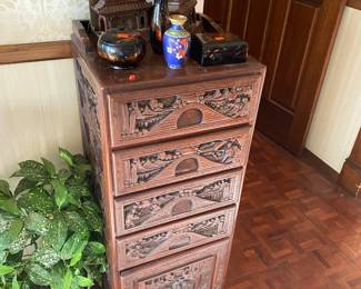 Chinese carved wood chest of drawers