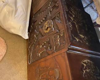 antique Chinese carved wooden chest