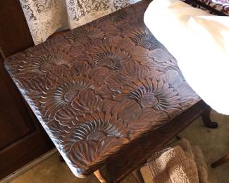 Sunflower engraved wood table