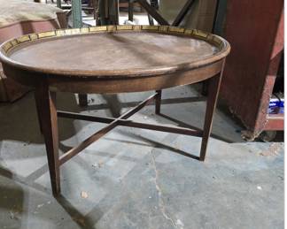 Oval Coffee Table, wood and paper cache, 16" h x 30.5" w x 24.5" d, 19th C.