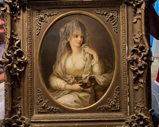 Vestal Virgin, A Berlin (K.P.M.) after the painting by Angelica Kauffman, signed A.L. Eckardt/Dresden, Oval Porcelain, Late 19th C, 16.5"h x 13"w unframed, 28"h x 25"w framed