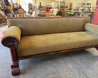 Empire Sofa, Maple veneer, Mahogany, Early 19th C, 81.75" long, 31.5" tall, 29" deep