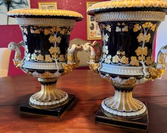 Meissen Urns, Porcelain campana form, Late 19th C, 14" h