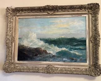 Seascape, HMP, Oil on canvas, 21.5"h x 33.25"w unframed, 32"h x 44.5" w/ framed