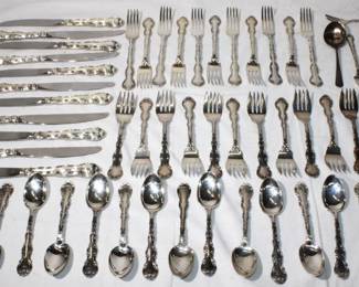 52 pc Gorham Sterling Silver "Strasbourg" 15 Teaspoons, 12 Salad Forks, 11 Dinner Forks, 3 small forks, 11 Dinner Knives... Unweighted flatware 1,654.40 grams, Knives (weighted) 820.3 grams..Grand Total Weight is 2,474.70