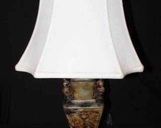 Antique Chinese Jade Lamp w/ carved dragons & birds 27" tall