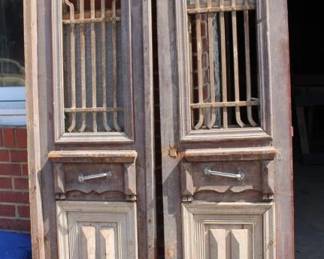Pair of Antique Charleston Style Doors Wrought Iron Inserts and Raised Panels 
85" x 20" each
