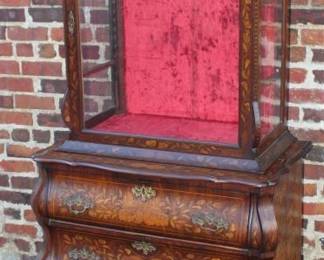 2pcs Antique German Bombay Marquetry Curio Cabinet 22" Deep x 78" Tall, x 43" Wide (at claw feet)