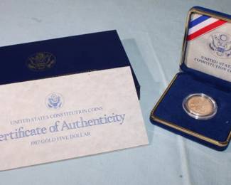1987 United States $5 Gold Coin in Box & w/ COA