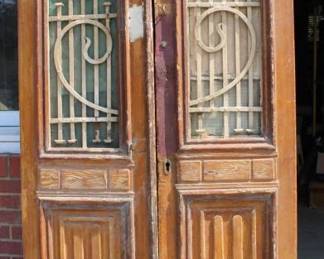 Pair of Antique Charleston Style Doors with metal Inserts 
93" x 21" each