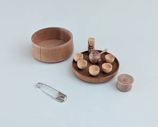 Miniature wooden tea set