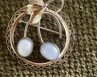 White-gold-filled brooch w/ moonstones