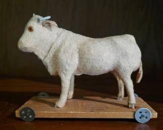 Circa 1890 Felt Bull on Wooden Platform