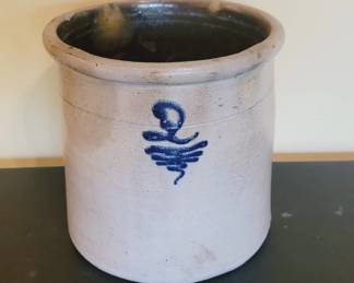 Salt-Glazed Stoneware Crock with Blue Mark