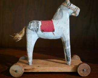 Wood Hand-Carved Horse on Wheels