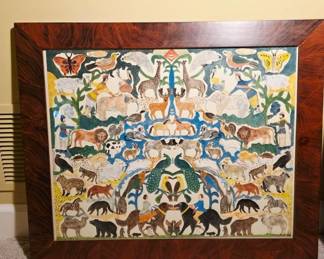 Framed Animal Watercolor Painting, 1983